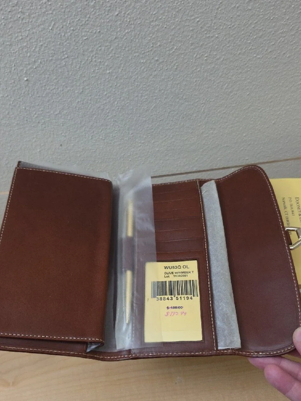 Dooney & Bourke Olive Signature Logo Clutch with Brown Trim